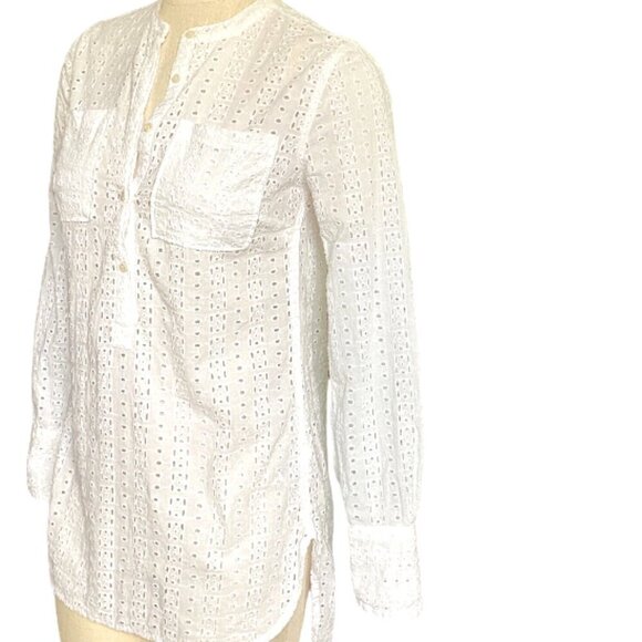 MERONA White Eyelet Half Button Tunic Top XS 144P - Picture 4 of 8